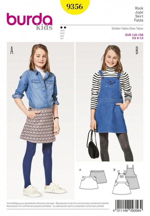 Burda Sewing Pattern 9356 Dresses, Pinafores and Skirts For Kids and Teenagers, 6-13 Years - Easy