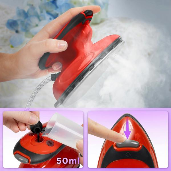 Duronic SI2 RD Mini Travel Steam Iron 375W Red 50ml Variable Temperature for Holidays Quilting & Crafts