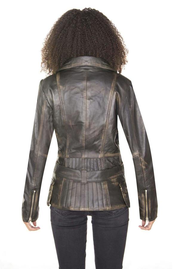 Infinity Leather Womens Long Leather Biker Jacket-Quito