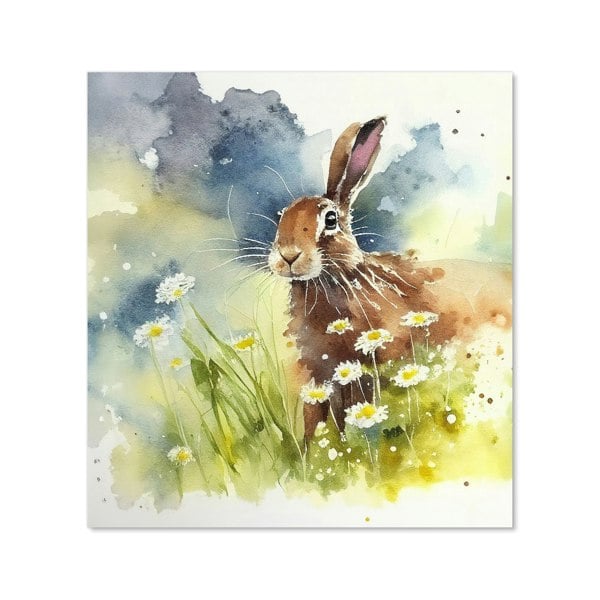 Warren Reed - Designer Hare And Daisies Watercolour Kitchen Splashback