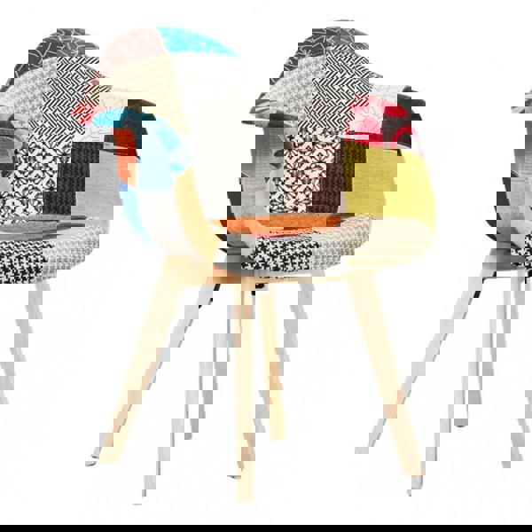 Life Interiors Patchwork Multicolor Fabaric Upholstered Accent Chair with Wooden Legs, Mid-Century Modern Armchair