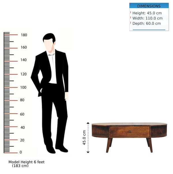 Artisan Furniture Solid Wood Chestnut Oval Coffee Table with 2 Drawers, Brown
