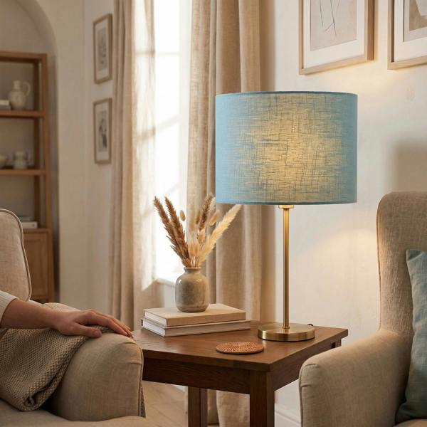 Designer Ocean Current Blue Textured Linen Fabric Circular Lamp Shade Image 6