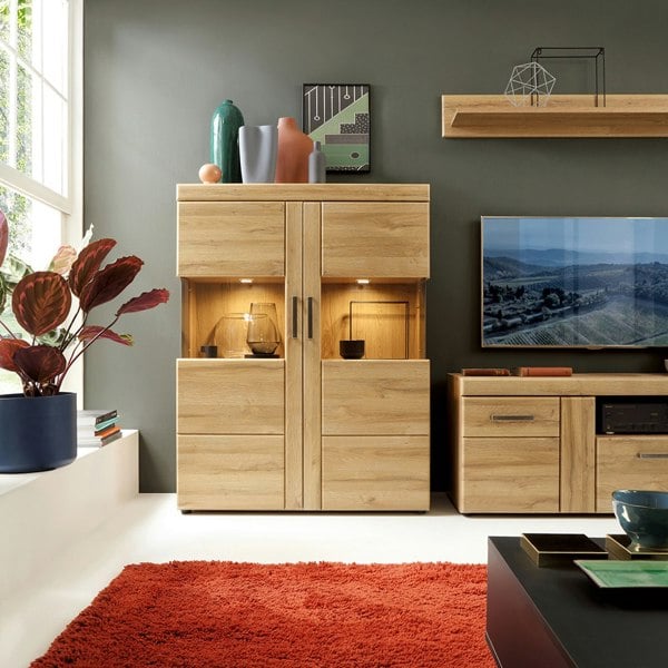 Furniture To Go Cortina 2 Door 1 Drawer Tall TV Cabinet in Grandson Oak
