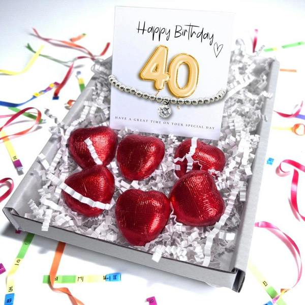 Aye Do Gifts 40th Birthday Gift Box, Cubic Zirconia Bracelet & Chocolate Hearts