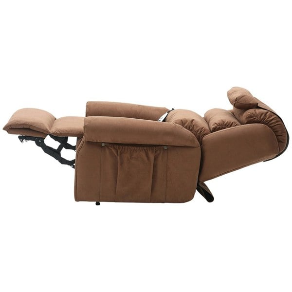 Dual Motor Rise and Recline Armchair - Waterfall Pillow - Brown Suedette Fabric Loops