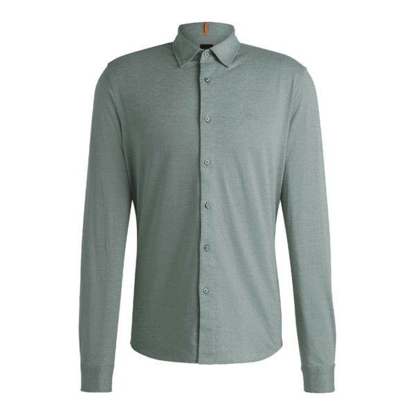 Boss Mens Embroidered Branded Slim Shirt - Green