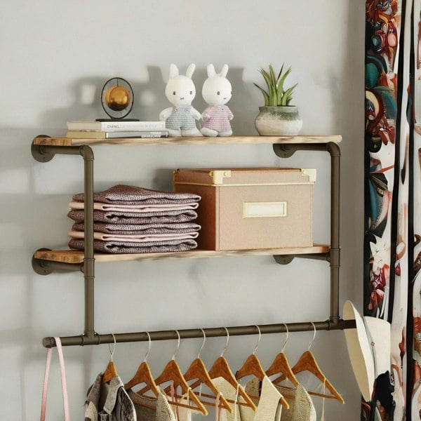 Rafaelo Mobilia Heavy Duty Pipe Wall-Mounted Floating Shelves Rustic Brown