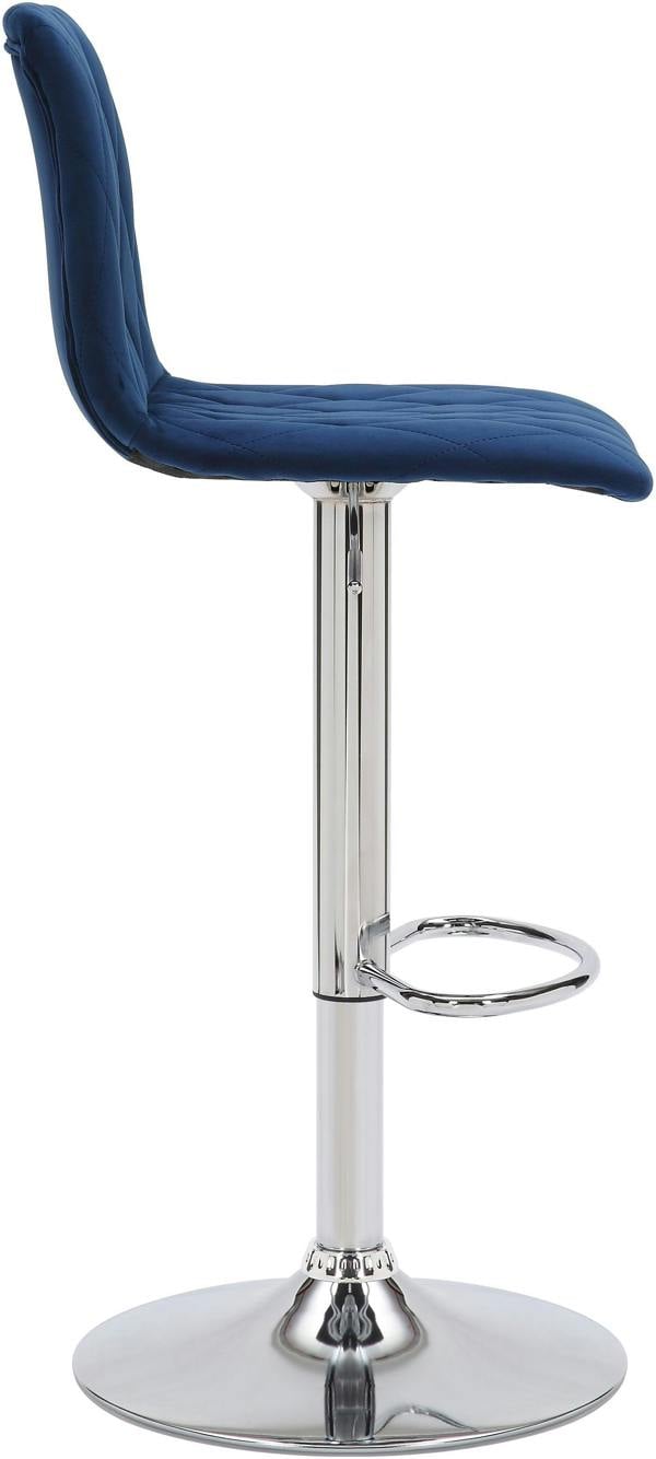 Lamboro Verona Velvet Kitchen Bar Stools, Single, Height Adjustable Gas Lift Stool With Backrest, Breakfast Bar Stool - Blue