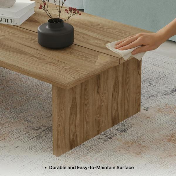 Decortie Modern Scandi Design 120cm Rectangular Coffee Table with Soft Corner Edges, Flat-Panel Legs, Living Room, Natural Oak