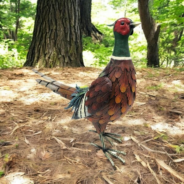 EDH Door Hardware Metal Ring-Necked Pheasant – 50 x 15 x 40 CM | Handcrafted Metal Bird Garden Ornament