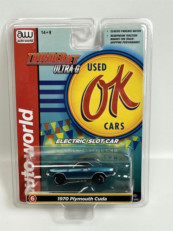 Auto World Slot Cars 1970 Plymouth Cuda Blue Thunderjet Ultra G HO Slot Car SC377-6