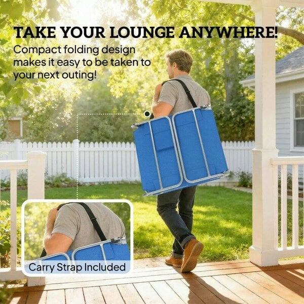 Bobobiy 5-Position Adjustable Sun Loungers Set of 2 with Reading Hole and Side Pocket, Blue