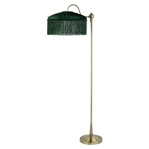 Happy Homewares Classic Antique Brass Victorian Inspired Floor Lamp with Green Shade