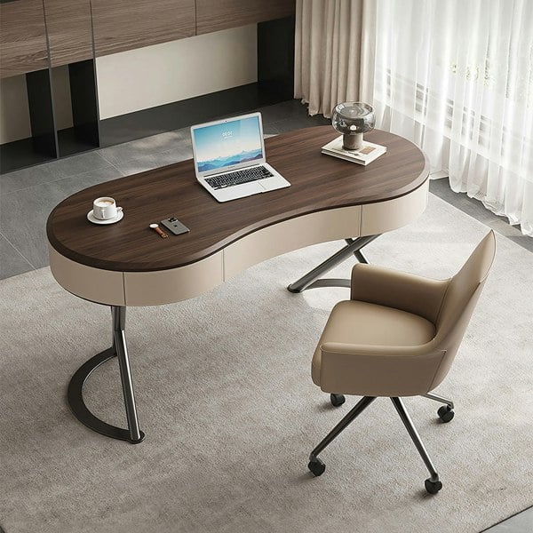 Chika Modern Office Desk For Home, Curved Office Desk, Wood - curved office desks