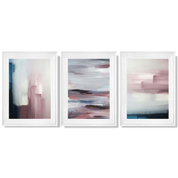 Artze Wall Art Framed Set of 3 Navy & Blush Pink Abstract Prints