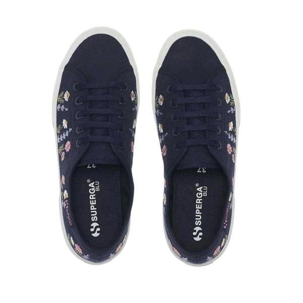 Superga Womens/Ladies 3750 Leggera Floral Embroidery Trainers - Blue Navy/White/Violet Lilla - 