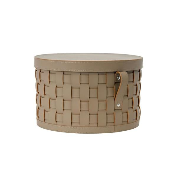 Angel Cerdá Round decorative storage basket in dark mink regenerated leather with lid 3305