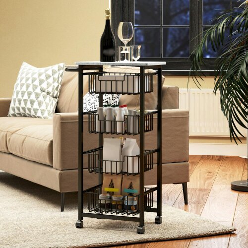 Wyld Haus Fimado Metal Grey And Black 4 Basket Mobile Kitchen Trolley With Locking Wheels
