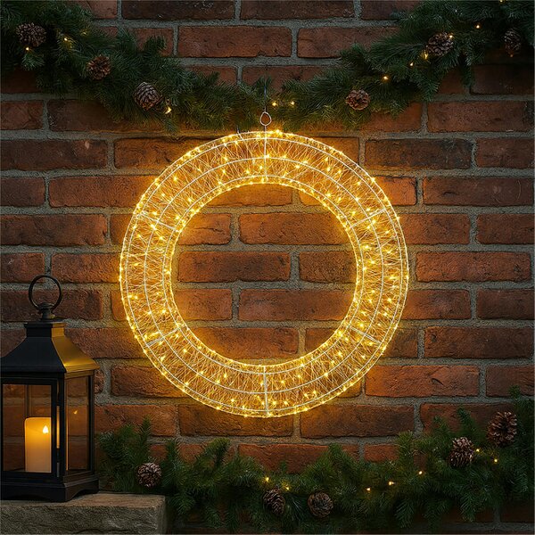 Scotts of Stow Xmas Haus Pre Lit Micro LED Wreath with 5m Lead Timer