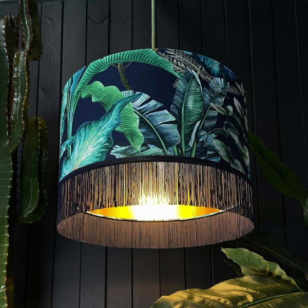 Love Frankie velvet lampshade rainforest gold lining fringing