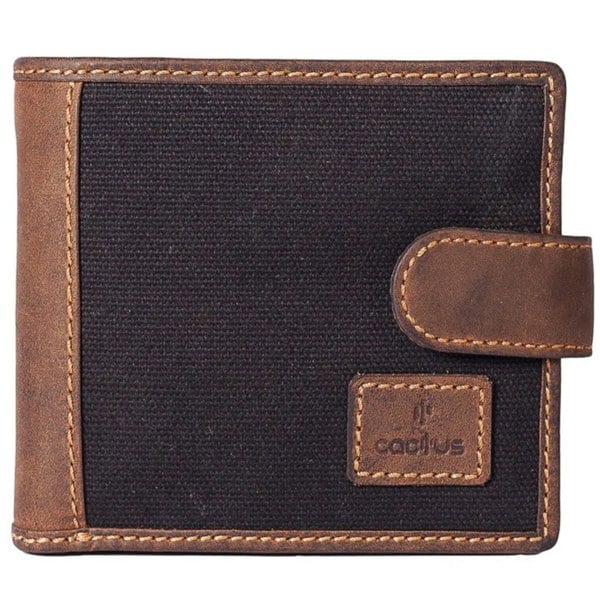 Mala Leather Cactus by Mala Leather Bi-Fold RFID Canvas Wallet – Hunter Leather Trim