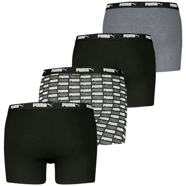 Puma 4-Pack Aop Logo Print Boxer Briefs, Black/Grey