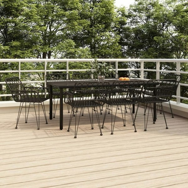 Berkfield 9 Piece Garden Dining Set Black Poly Rattan