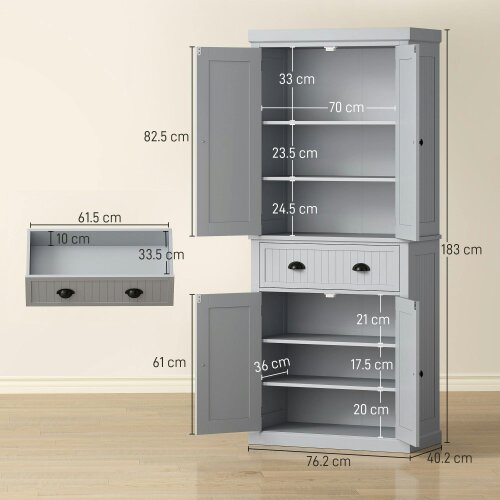 Wyld Haus Somoel 183cm Wooden Grey Mid Century Panelled Storage Kitchen Cabinet Pantry