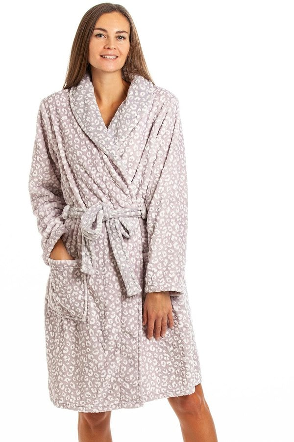 Camille Supersoft Shawl Collared Leopard Print Bathrobe