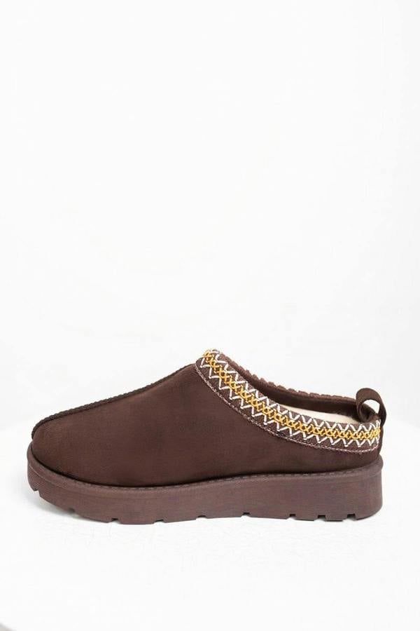 Ravina Chunky Slip On Suede Slippers With Stitch Detail - Brown