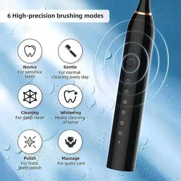 Dyzi 6 Modes Electric Toothbrush Set Sensitive Teeth Care with 8 Heads