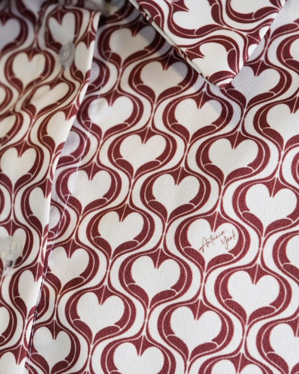 Antonia York Brown & White Hearts Print Shirt | Elisha Classically Cut Shirt with Deep Cuffs