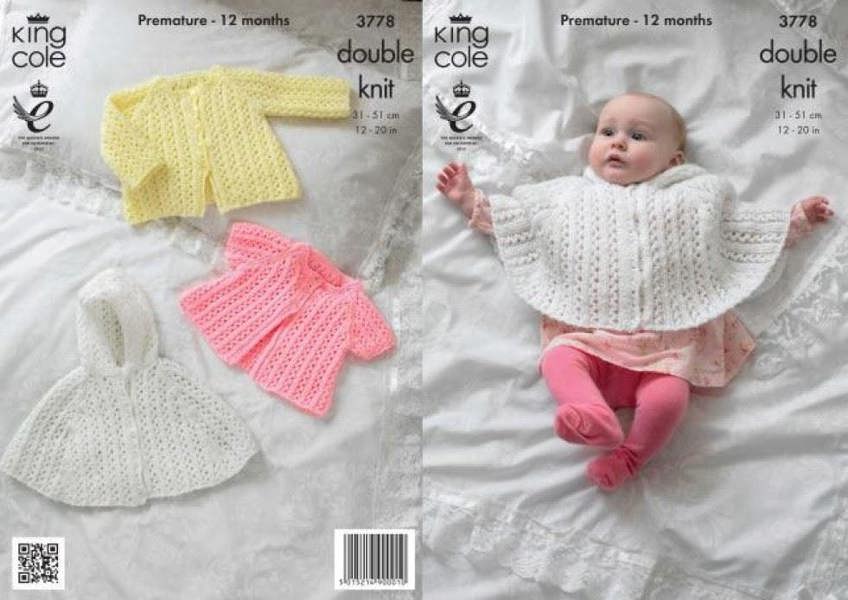 King Cole Glitz Knitting Pattern 3778, Capes, Jackets for Baby, Premature - 12 Months - Intermediate