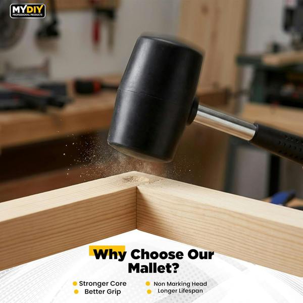 MY DIY PROFESSIONAL PRODUCTS Rubber Mallet Hammer 21oz - Non-Mark Rubber Hammer with Anti-Slip Grip for Woodworking & Home DIY Projects