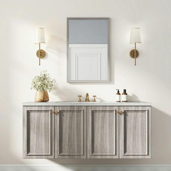Bobobiy Wall Bathroom Mirror, 40 x 60 cm Wall-Mounted Mirror for Living Room, Bedroom, Hallway, Grey