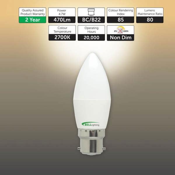 BELL Lighting B22 Bayonet LED Candle 4.7W Energy Saving Light Bulbs
