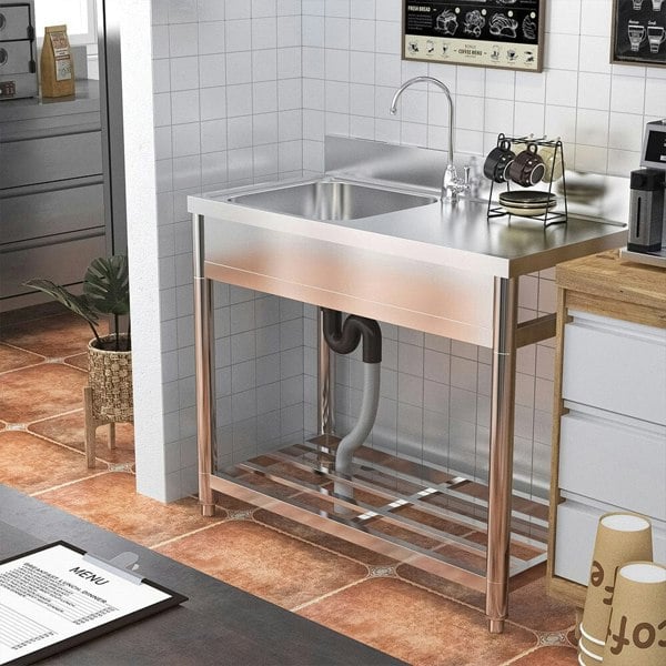Stainless Steel One Compartment Commercial Sink with Right Drainboard Living and Home