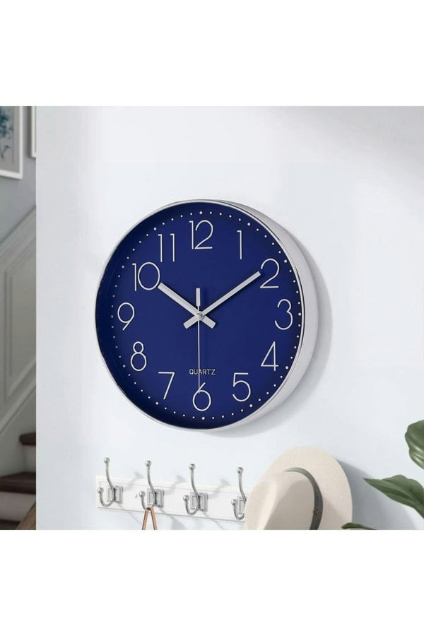 Living and Home 12 Blue Inch Non-Ticking Wall Clock