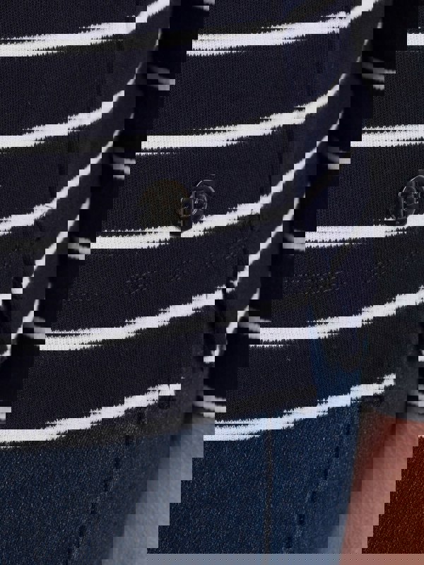 PennyPlain Henley Striped Polo Top - French Navy/ivory