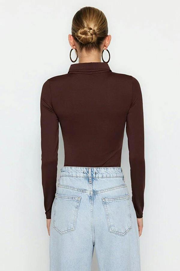 WOVCOR Zipper Collar Detailed Knit Bodysuit