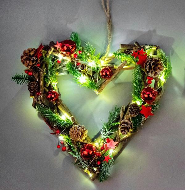 35cm Battery Operated LED Twig Hanging Heart Red Christmas Decoration image 6