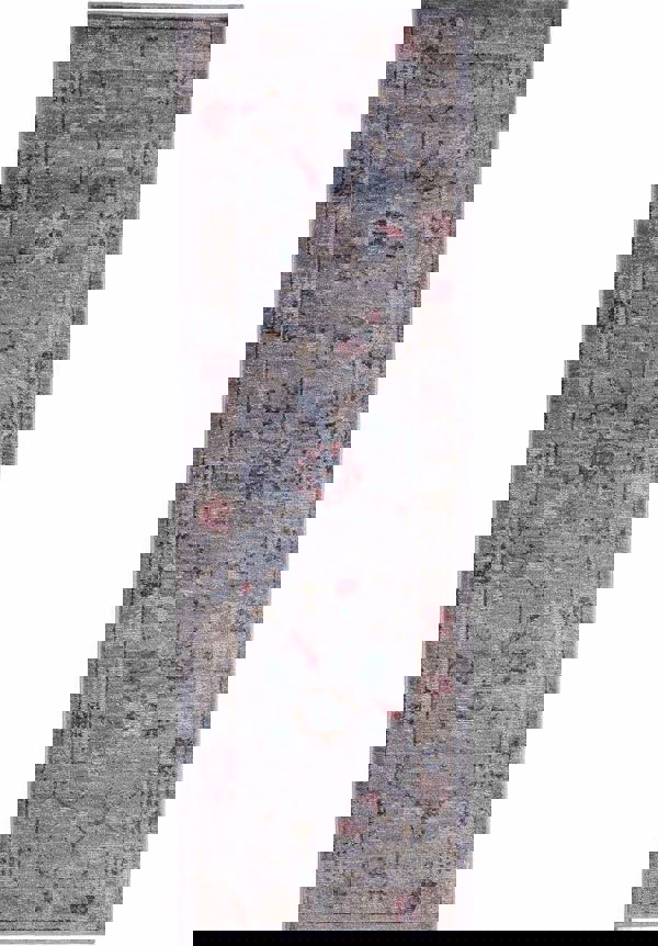 Traditional Floral Vintage Rug – Grey, Blue & Beige Elegance