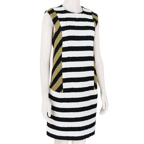 Sonia Rykiel white, black and camel tone shift dress in a textured boucle fabric