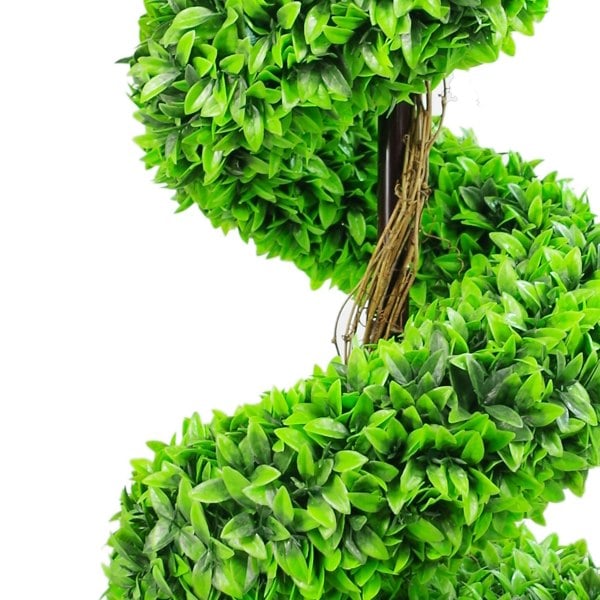 Leaf 120cm Pair of Green Large Leaf Spiral Topiary Trees with Decorative Planters