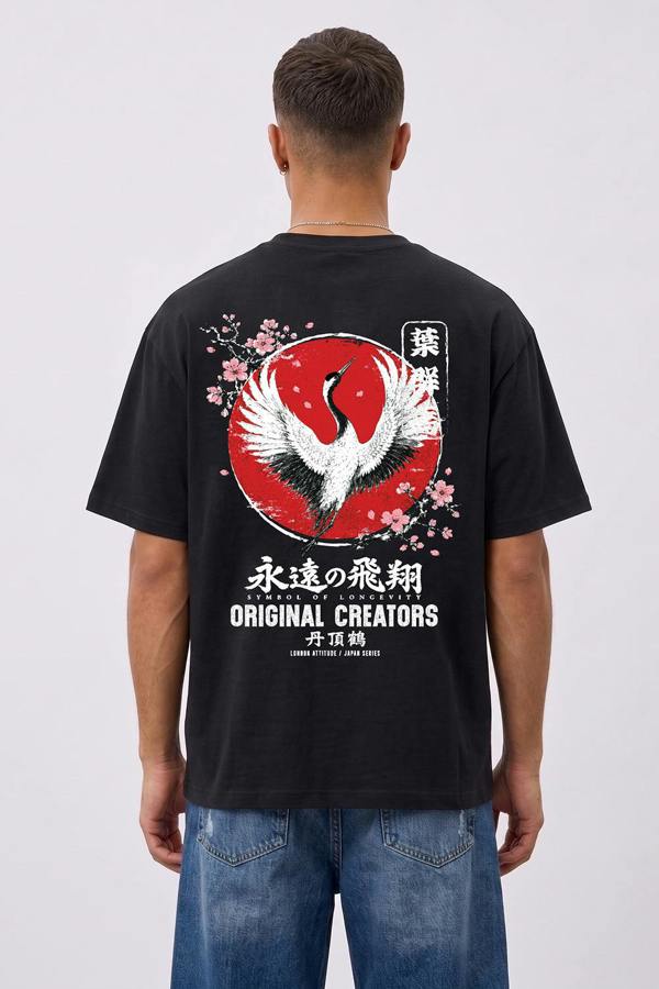 London Attitude Japanese Crane Oversized Heavyweight T-Shirt