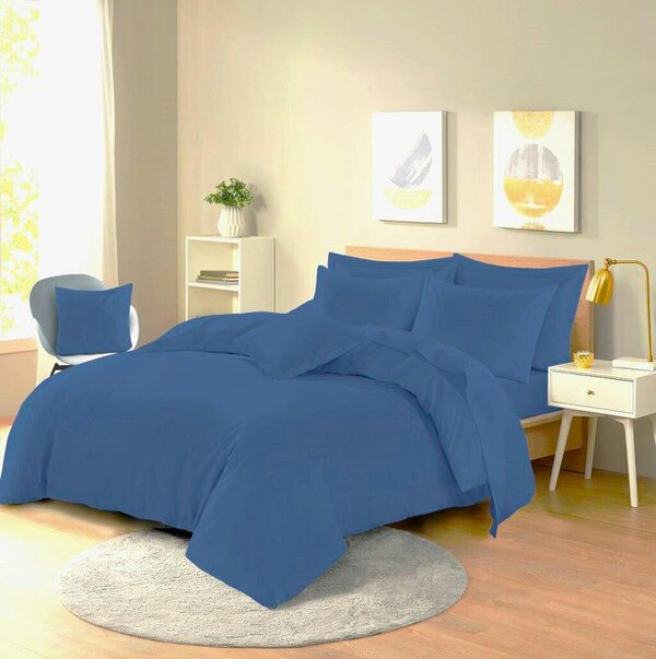 Night Zone Polycotton Duvet Cover Set – Plain Dyed Easy Care Bedding with Pillowcases - Mid Blue