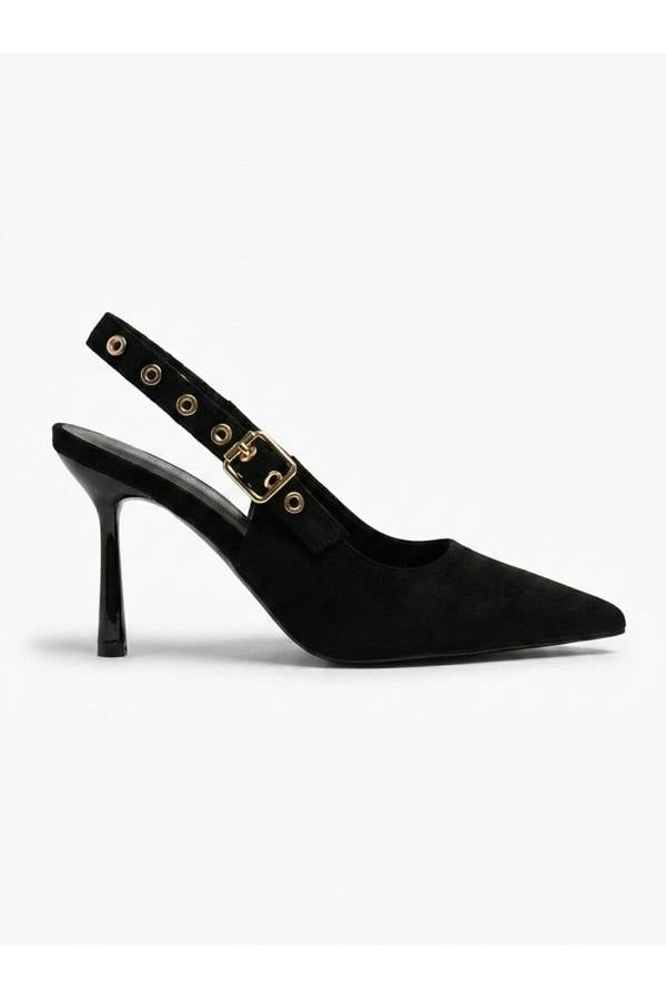 Anais Faux Suede Pointed Toe Heels - Black