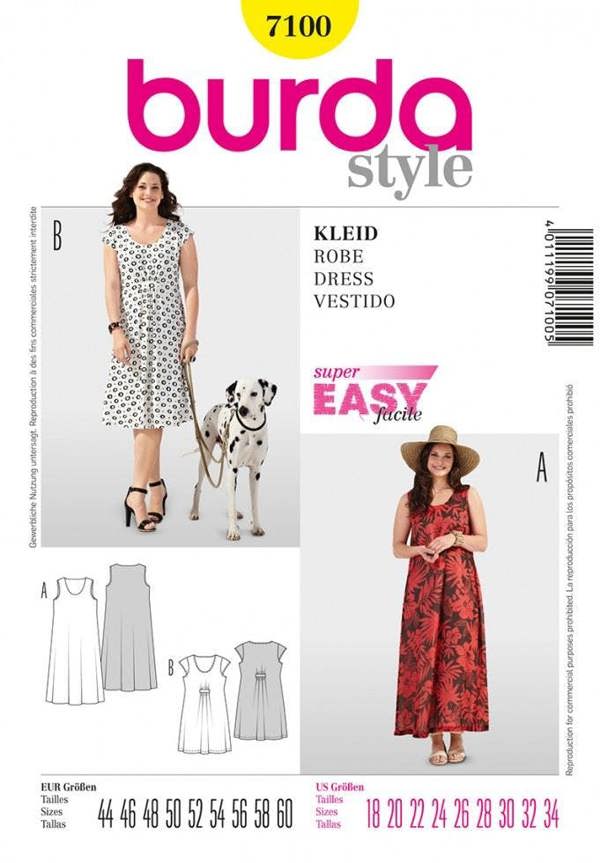 Burda Sewing Pattern 7100 Dresses For Women, 18 to 34 - Easy