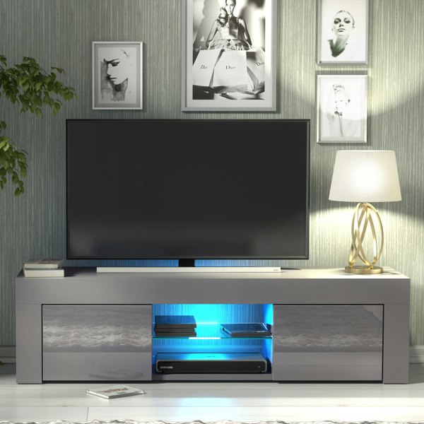 Mex Furniture 130cm TV Unit Sideboard Cabinet Cupboard with High Gloss Doors and LED Light